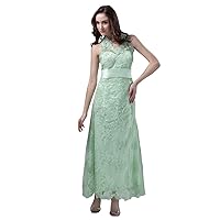Mint Green Halter Lace Ankle Length Bridesmaid Dress With Lace Up Back