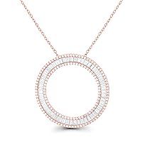 DECADENCE Sterling Silver or Gold Plated Round Pave Cubic Zirconia Baguette Cut Open Circle Necklace, 16