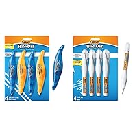 BIC Wite-Out Brand Exact Liner Correction Tape, 19.8 Feet & Wite-Out Brand Shake 'n Squeeze Correction Pen, 8 ML Correction Fluid, 4-Count Pack of white Correction Pens