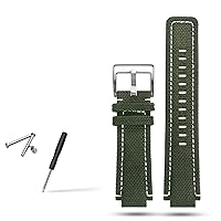 Canvas watchband Men Suitable for timex Tide Compass T2N720 T2N721 T2N739 Nylon Watch Band 24x16mm (Color : Green White Silver, Size : 24-16mm)