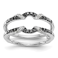 14k White Gold 1/3 Carat Black and White Diamond Ring Guard Ring Size 7.00 Jewelry Gifts for Women