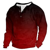 Men's Henley Shirt Long Sleeve Top Casual Slim Fit Lightweight 3 Button T Shirts with Gradient Print Fashion Blouse