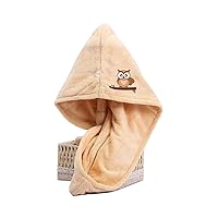 Cartoon Double Layer Thick Coral Velvet Dry Hair Towel Dry Hair Embroidery Water Absorption Shower Cap wash Hair Wrapped Turban Woman Light Brown owl Double Thickened