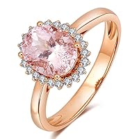 Stunning Gorgeous Diana Style Pink Morganite Gemstone Solid 14K Rose Gold Diamond Engagement Wedding Ring