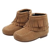 Little Girls Tassel Suede Ankle Boots Side Zipper Short Booties Winter Snow Boot