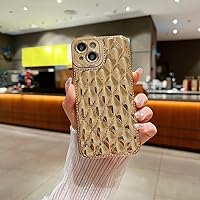 ENILSA Luxury Diamond Lattice 3D Grid Plating Soft Phone Case for iPhone 15 14 Plus 13 12 11 Pro Max Chic Electroplate Shockproof Cover,Gold,for iPhone 14 Plus