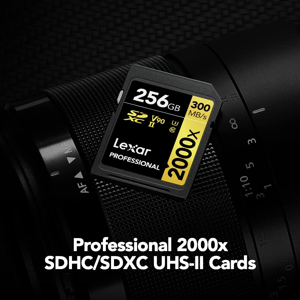 Lexar Professional 2000x 256GB SDXC UHS-II Memory Card, C10, U3, V90, Full-HD & 8K Video, Up To 300MB/s Read, for DSLR, Cinema-Quality Video Cameras (LSD2000256G-BNNNU)