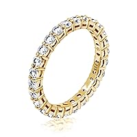 Amazon Essentials Platinum or Gold Plated Sterling Silver All-Around Band Ring set with Round Infinite Elements Cubic Zirconia (previously Amazon Collection)