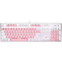 Mechanical Gaming Keyboard 104-Key Cold Light Multimedia White Backlight with Blue Switch(Color:Pink)(Pink)