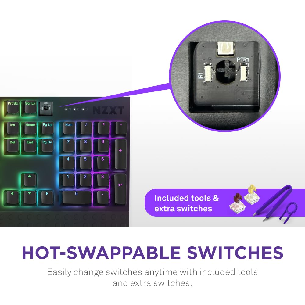 NZXT Function 2 | Full-Size Optical Gaming Keyboard | 8K Polling Rate | Linear Optical Switches | Adjustable Actuation | Double-Shot PBT Keycaps | RGB | Hot-Swappable | Wrist Rest | Black