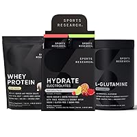 L-Glutamine (100 Servings), Sugar-Free & Naturally Flavored Hydrate Electrolytes (16x Variety Pack) and Vanilla Flavored Whey Protein Isolate (26 Servings)