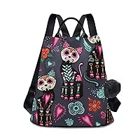 ALAZA Day of The Dead Colorful Cat Skull Backpack Purse for Women Anti Theft Fashion Back Pack Shoulder Bag