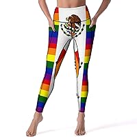 Mexico Rainbow Gay Pride Flag Women's Yoga Pants Leggings with Pockets High Waist Compression Workout Pants