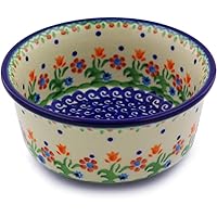Authentic Polish Pottery Bowl 5-inch in Spring Flowers Design Handmade in Bolesławiec Poland by Ceramika Bona + Certificate of Authenticity
