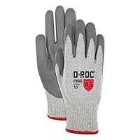 MAGID D-ROC ANSI Level A5 Cut Resistant Work Gloves, 12 Pairs, Polyurethane Coated Palm, 9/Large,Gray