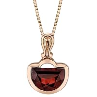 PEORA Garnet Pendant for Women 14K Rose Gold, Designer Half Moon Shape Solitaire, Genuine Gemstone Birthstone, 4.50 Carats 12x8mm, with 18 Inch Chain