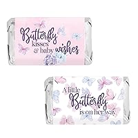 Butterfly Girl Baby Shower Mini Chocolate Candy Bar Wrappers - A Little Butterfly is on Her Way - It's a Girl Pink and Purple Party Favor Stickers - 45 Labels