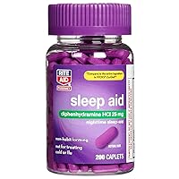 Rite Aid Sleep Aid Caplets, Diphenhydramine HCl, 25mg - 200 Count | Sleeping Pills for Adults | Sleep Aids for Adults | Sleep Aid Diphenhydramine | Natural Sleep Aids for Adults Extra Strength