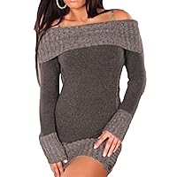Women's Sexy Off Shoulder Sweaters Casual Loose Knitted Long Sweatshirt Fashion Side Buttons Pullover Jumper Tops