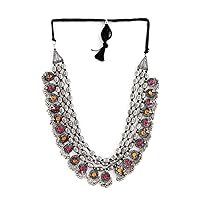 Crunchy Fashion Bollywood Traditional Indian/Bohemian Style Oxidized Silver Black Metal Necklace Tribal tribal indian silver jewelry for Women/Girls