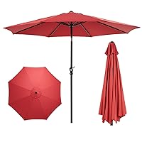 OLIXIS 9' Outdoor Patio Umbrella, Outdoor Table Umbrella with 8 Sturdy Ribs, Market Yard Umbrella with Push Button Tilt and Crank