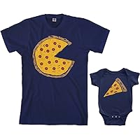 Threadrock Pizza Pie & Slice Infant Bodysuit & Men's T-Shirt Matching Set (Baby: 6M, Navy|Men's: XL, Navy)