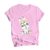 Tshirts Shirts for Women Graphic T-Shirt for Women Plus Size Easter Bunny Print T Shirt Loose Crewneck Short S