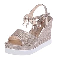 Womens Sandals Wedge Dressy Comfortable Open Toe Sandal Dressy Sandals Women Ankle Strap Shoes with Arch Support