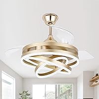 42 Inch Retractable Ceiling Fan with Lights, DC Motor Chandelier Fan 6 Speed 3 Color Light for Living Room Bedroom