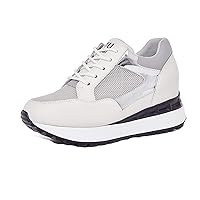 Trainers for Women Breathable Mesh Patchwork Lace-Up Low-Top Casual Shoes Flat Anti-Slip Hidden Wedges Outdoor Sports Shoes Grey Fashion