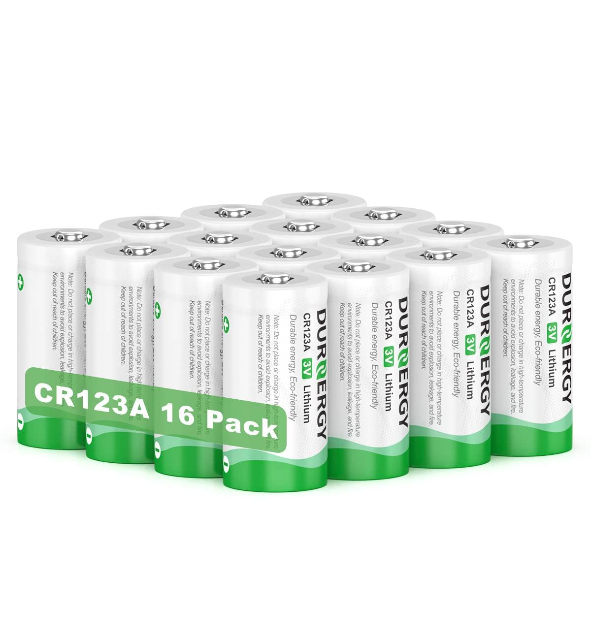 DURNERGY CR123A 3V Lithium Battery 1500mAh 16 Pack, 123 Batteries Lithium, 123A Lithium Batteries 3 Volt High Power, CR123 Battery
