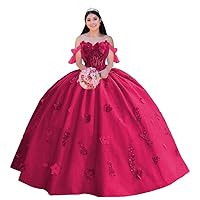 Princess Off Shoulder Tulle Quinceanera Dresses Puffy Applique Sweet 16 Dresses Flower Beading Ball Gown with Train
