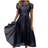 Women's Chiffon Patchwork Round Neck Sequin Print Maxi Skirt Long Dress Dress Maxi Dress