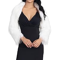 EASEDAILY Women's Bolero Shrug Fur Jacket Long Sleeve Crop Top Faux Open Front Cardigan Evening Dress Cover Up for Bride