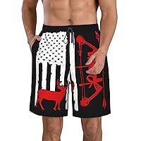 Bow Hunting American Flag Shorts Men Swimming Shorts with Pockets Swim Trunks Swim Trunks Beachwear
