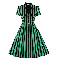 Ro Rox Lilith Stripe Dress Midi Short Sleeve Button Down Gothic Sexy Alternative