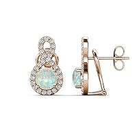 Opal and Natural Round Diamond 1.74 ctw Women Infinity Halo Dangle Stud Earrings 14K Gold