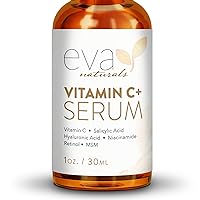 Vitamin C Serum Plus With Hyaluronic Acid Serum, Retinol, Niacinamide, Salicylic Acid Vitamin C Serum for Face - Anti Aging Serum, Skin Care, Dark Spot Remover for Face by Eva Naturals (1 oz)