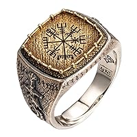 Two Tone 925 Sterling Silver Viking Ring Norse Jewelry for Men Adjustable