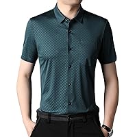 Men's Summer Cotton Light Business Solid Color Shirt Short Sleeve Stretch Casual High Sense Easy Care Shirt