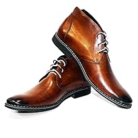 PeppeShoes Modello Buqe - Handmade Italian Mens Color Brown Ankle Chukka Boots - Cowhide Hand Painted Leather - Lace-Up