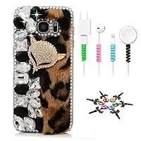 STENES Sparkle Case Compatible with Samsung Galaxy S21 Ultra Case - Stylish - 3D Handmade Bling Fox Leopard Villus Design Cover Case with Cable Protector [4 Pack] - Black&White