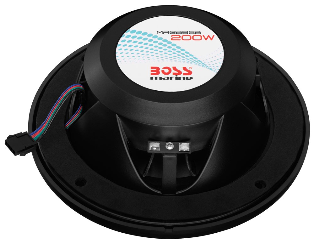 BOSS Audio Systems MRGB65B 6.5 Inch Marine Speakers - Weatherproof, 200 Watts Per Pair, 100 Watts Each, Multi-Color Illumination, Full Range, 2 Way, Sold In Pairs