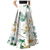 XJYIOEWT White Dress Women,Women Bohemian Floral Print Maxi Skirt High Waist Pocket Party Beach Long Skirt Mini Sundres