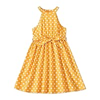 PATPAT Girls Linen Cotton Dresses V Neck Ruffle Sleeve Solid Color Sundress Kids Mini Dresses 3-12 Years