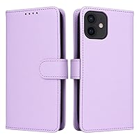 for iPhone 12/12 Pro 6.1inch Wallet Case Detachable Back Case PU Leather Flip Folio Case with Magnetic Stand Shockproof Phone Cover with Card Holder/Wrist Strap.(Purple)