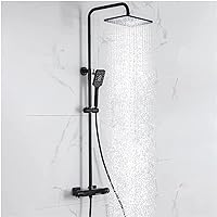 Thermostatic Shower System Set with Shower Head Shower Faucet Set Wall Mounted Shower Combo Set Height Adjustable Rainfall Shower Set with Handheld Shower, Tub Spout,Black