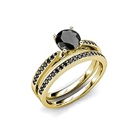 Black Diamond Milgrain Work Bridal Set Ring & Wedding Band 1.90 ctw 18K Gold