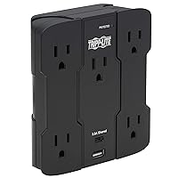 Tripp Lite Wall Surge Protector Power Strip Multi Outlet Extender, 5-Outlets & USB-A/USB-C Ports, 5-15P Direct Plug, 1050 Joules, 1875 Watts - & Dollar 25,000 Insurance (SK5BUCAM)