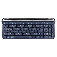 YUNZII B705 Retro Typewriter Keyboard,100-key Mechanical Keyboard,Bluetooth&Wired Gaming Keyboard with Round Keys,Rotary Knob and Integrated Stand for Windows/Mac(Outemu Red Switch, Blue)